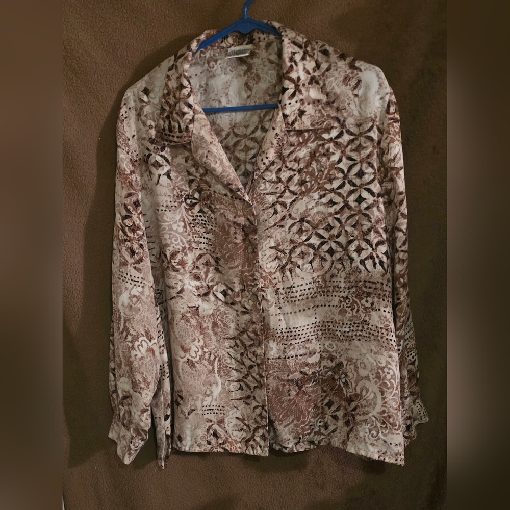 Allison Daley Beige and White Blouse